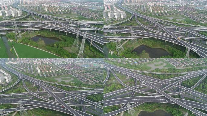 4K原素材-上海中环路-度假区高架立交桥