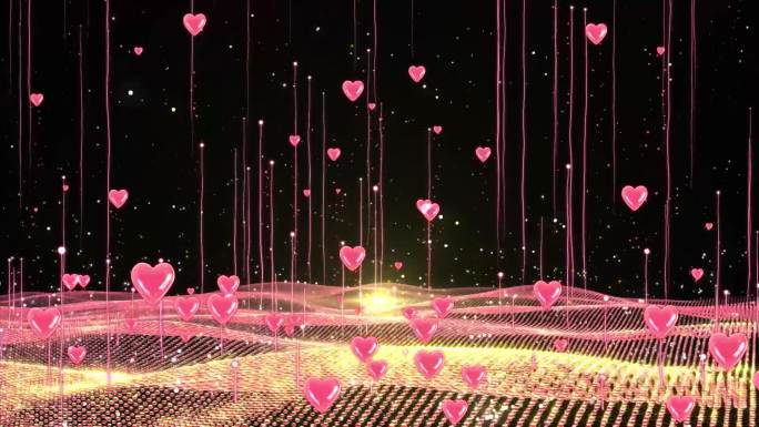 浪漫粉色爱心闪烁粒子无缝循环视频