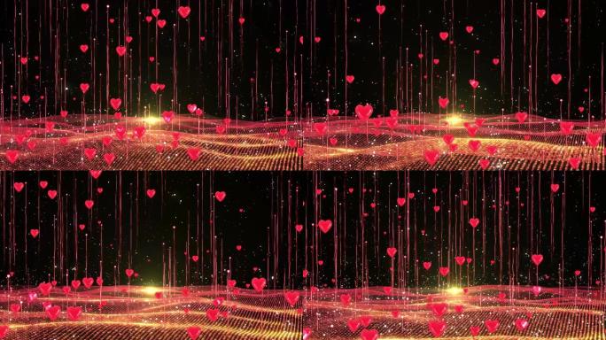 浪漫红色爱心闪烁粒子无缝循环视频