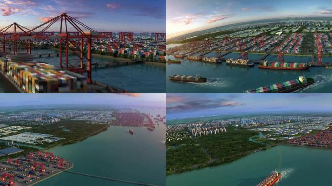三维码头大港口集装箱货轮国际贸易区