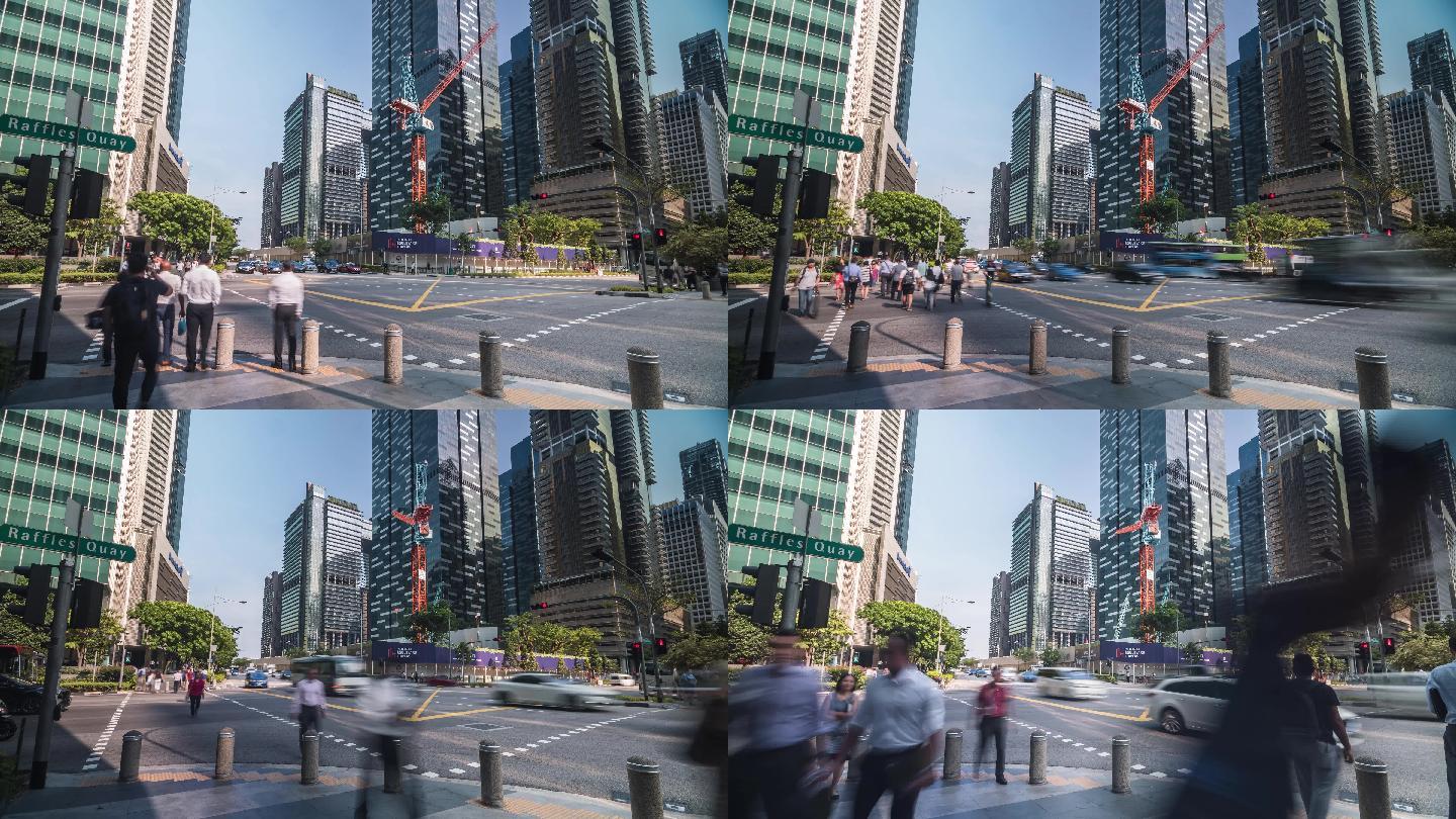 新加坡市街道延时新加坡城市人流延时
