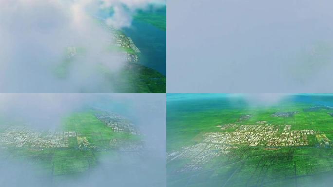 云端穿梭城市航拍绿草地油菜花