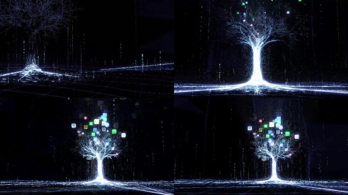 4K科技树三维空间线条树枝模拟包装