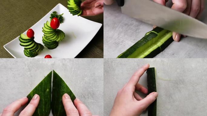 多种样式切黄瓜摆盘造型实拍素材