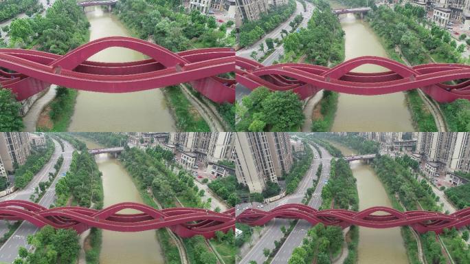 4K原素材-长沙中国结步行桥