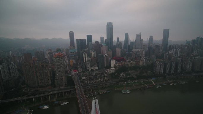 视频原素材-千厮门嘉陵大桥到重庆城市全景