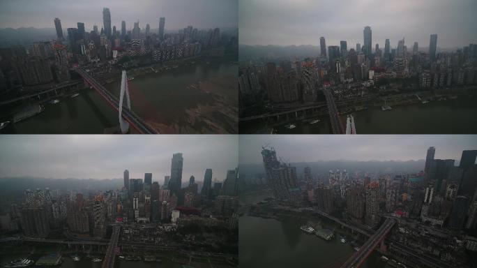 视频原素材-千厮门嘉陵大桥到重庆城市全景