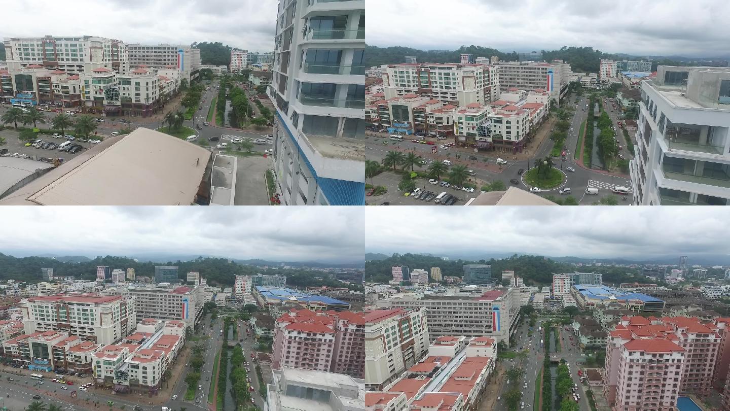 航拍海滨城市马来西亚亚庇1080p