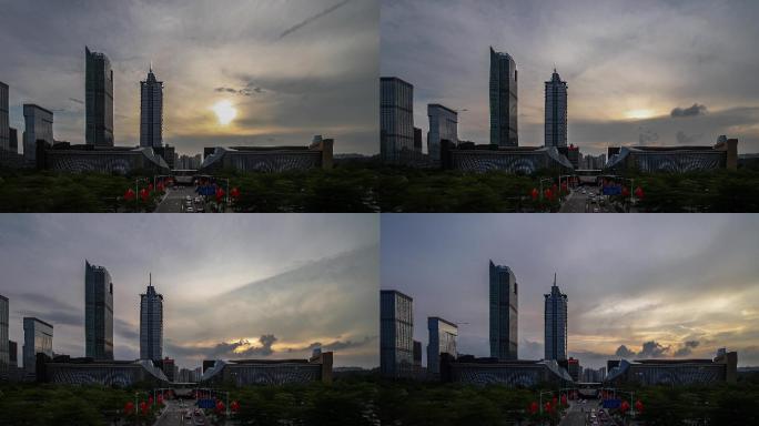 深圳市图书馆音乐厅夕阳延时摄影