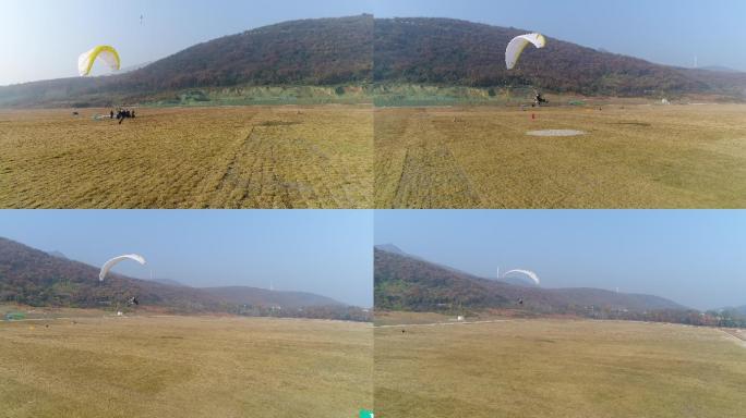 航拍4K湖北荆门滑翔伞基地动力伞飞行