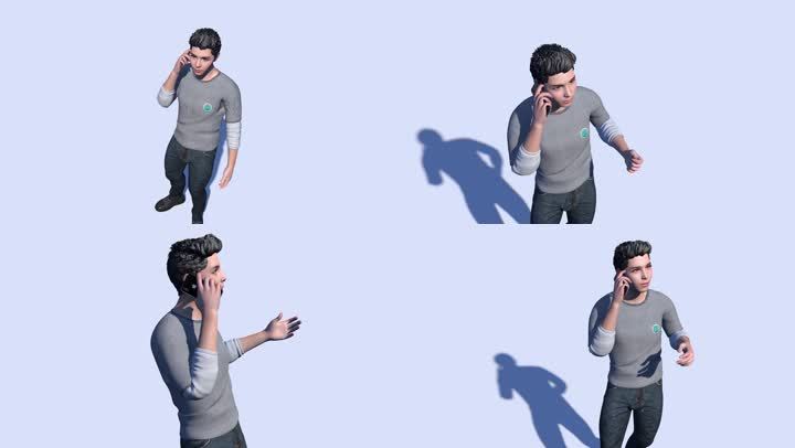 男青年站立打电话3d模型带骨骼动作