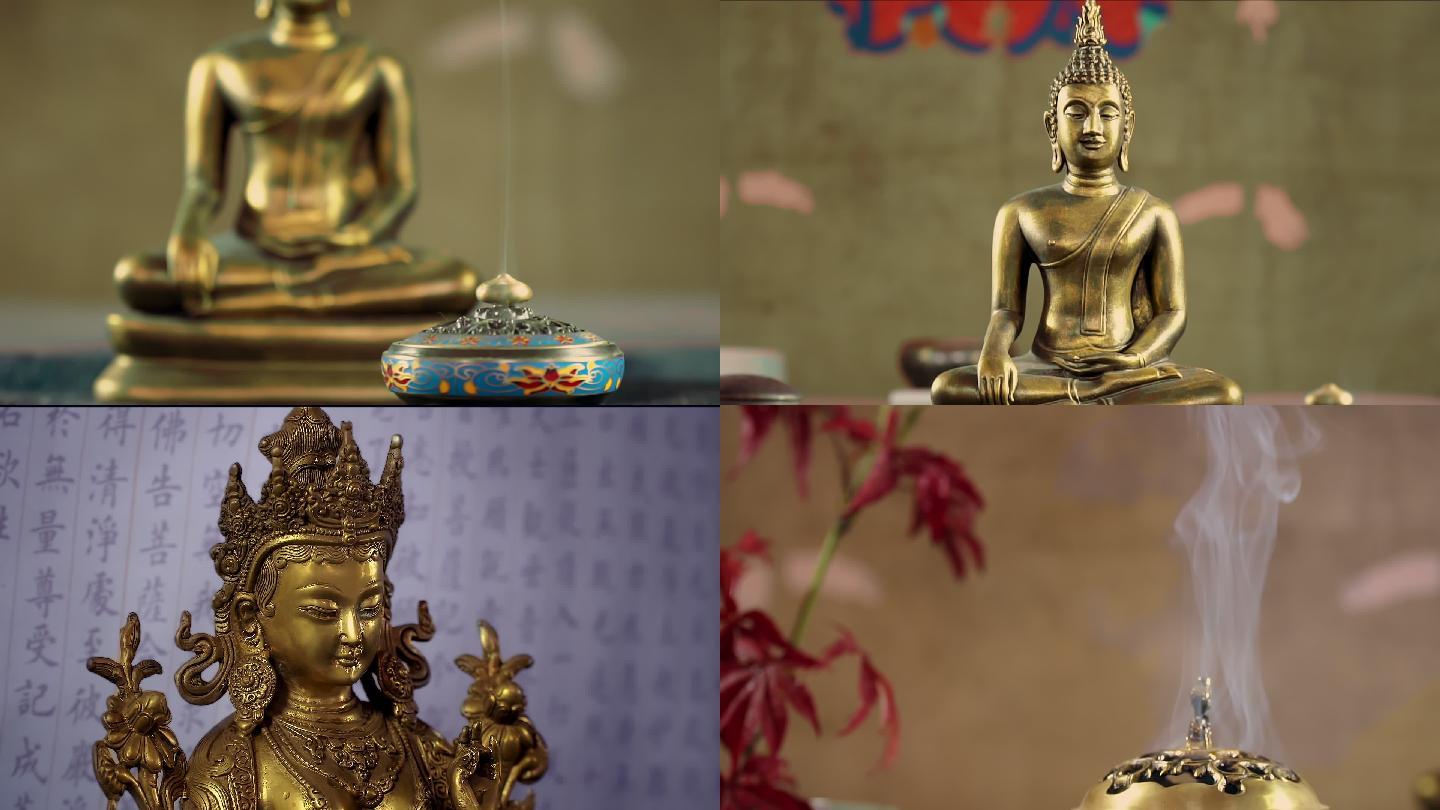 禅修唯美铜佛像视频实拍素材
