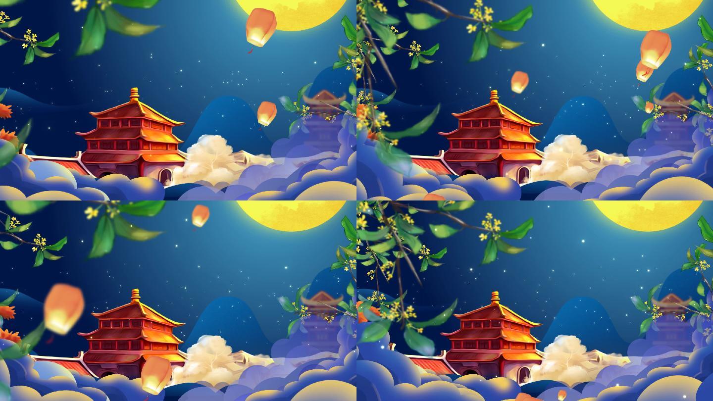 中秋-古建筑-led大屏幕