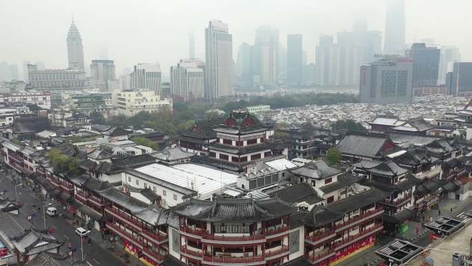 4K原素材-航拍上海豫园商城上海老街雪景