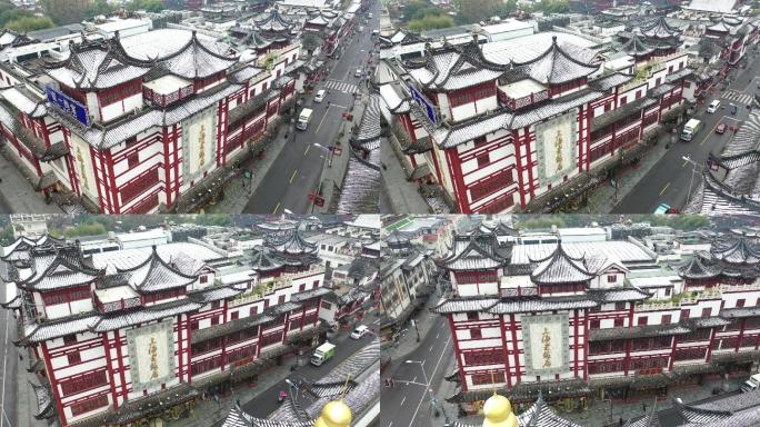 4K原素材-航拍豫园商城上海老饭店雪景
