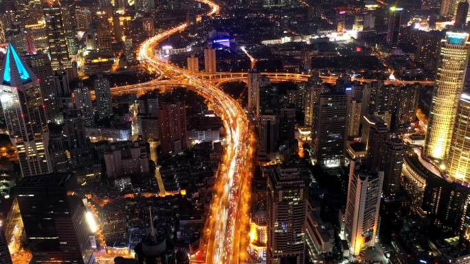 航拍延时-上海南北高架桥及城市夜景