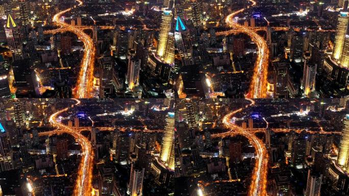 航拍延时-上海南北高架桥及城市夜景