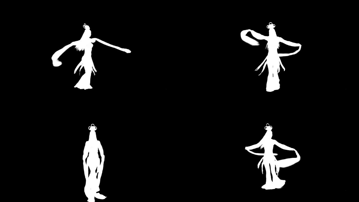 古代美女剪影在跳旋转动作舞蹈（透明背景）