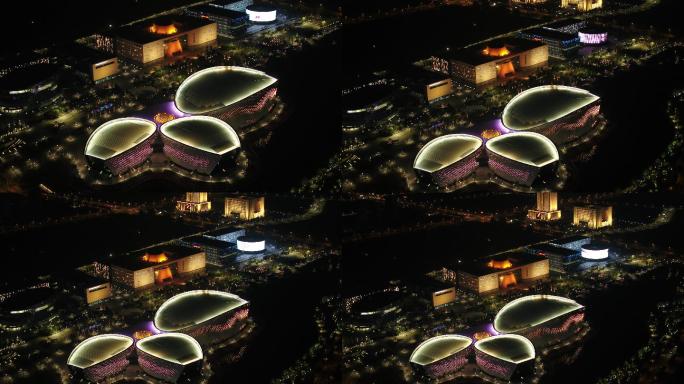 淄博图书馆夜景航拍档案馆新区