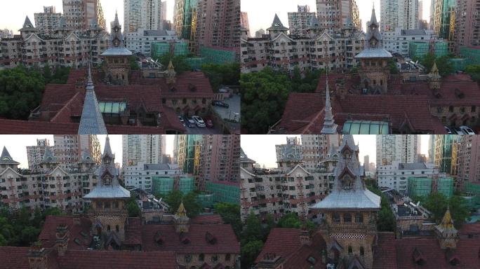 4K原素材-航拍上海马勒别墅童话城堡