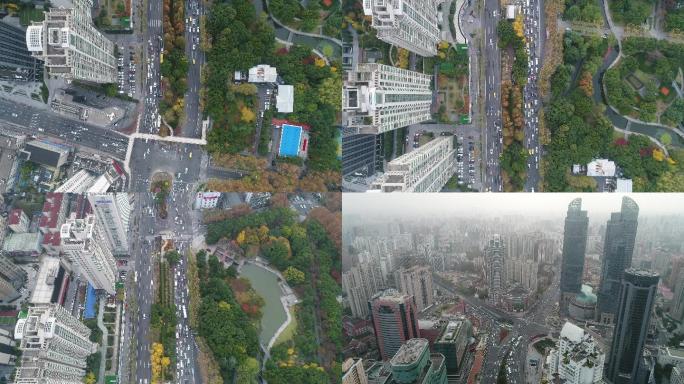 4K原素材-航拍上海徐汇区城市景观