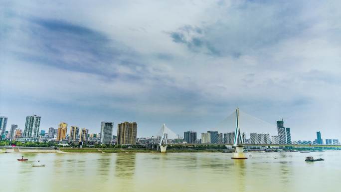 宜昌城市风光夷陵长江大桥间隔延时4k