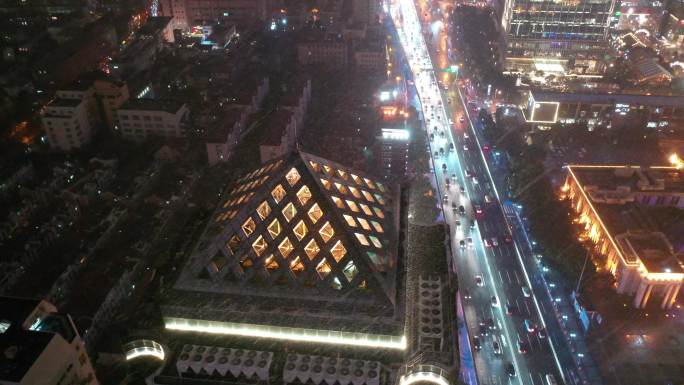 4K原素材-航拍上海风雪城市夜景