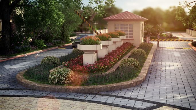 三维别墅社区主入口保安亭人车分流