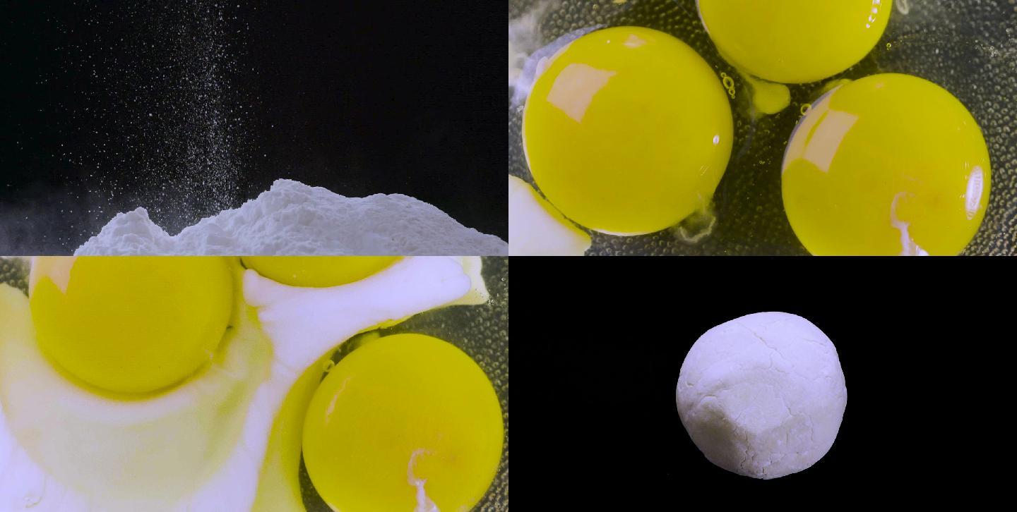 升格视频-鸡蛋落入面粉、压成面饼