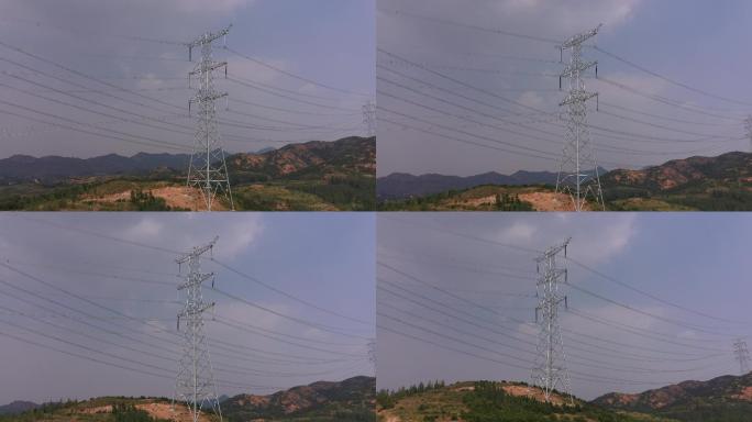 4K-原素材-山区高压电网航拍