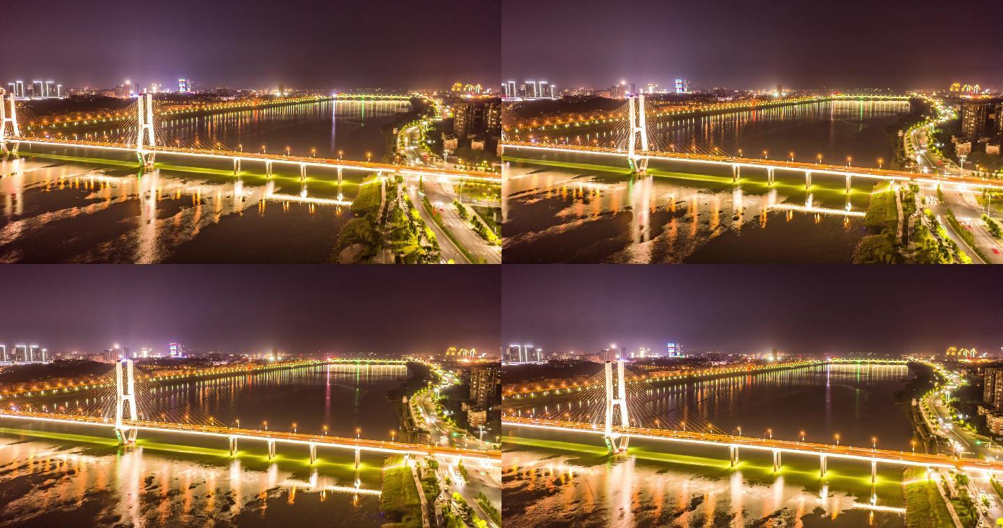 湘潭三大桥航拍夜景延时