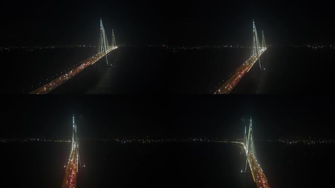 4K原素材-夜晚繁忙的苏通长江公路大桥
