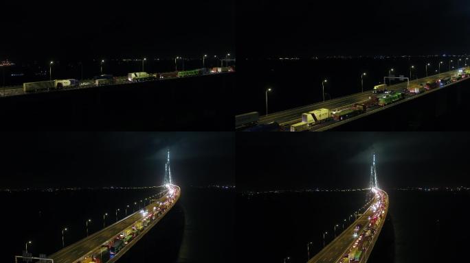 4K原素材-夜晚繁忙的苏通长江公路大桥