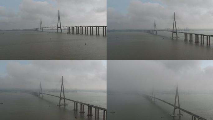 4K原素材-平流雾中的苏通长江公路大桥