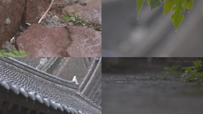 下雨屋檐滴水古代房屋屋檐四合院