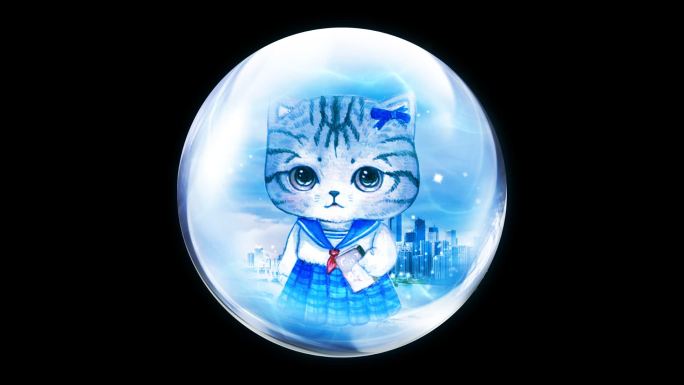 孤独的猫咪在水晶球里（透明通道）