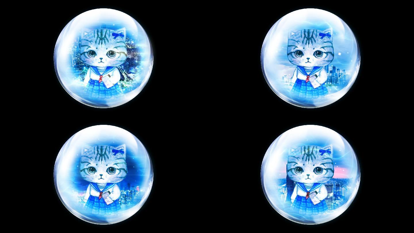 孤独的猫咪在水晶球里（透明通道）