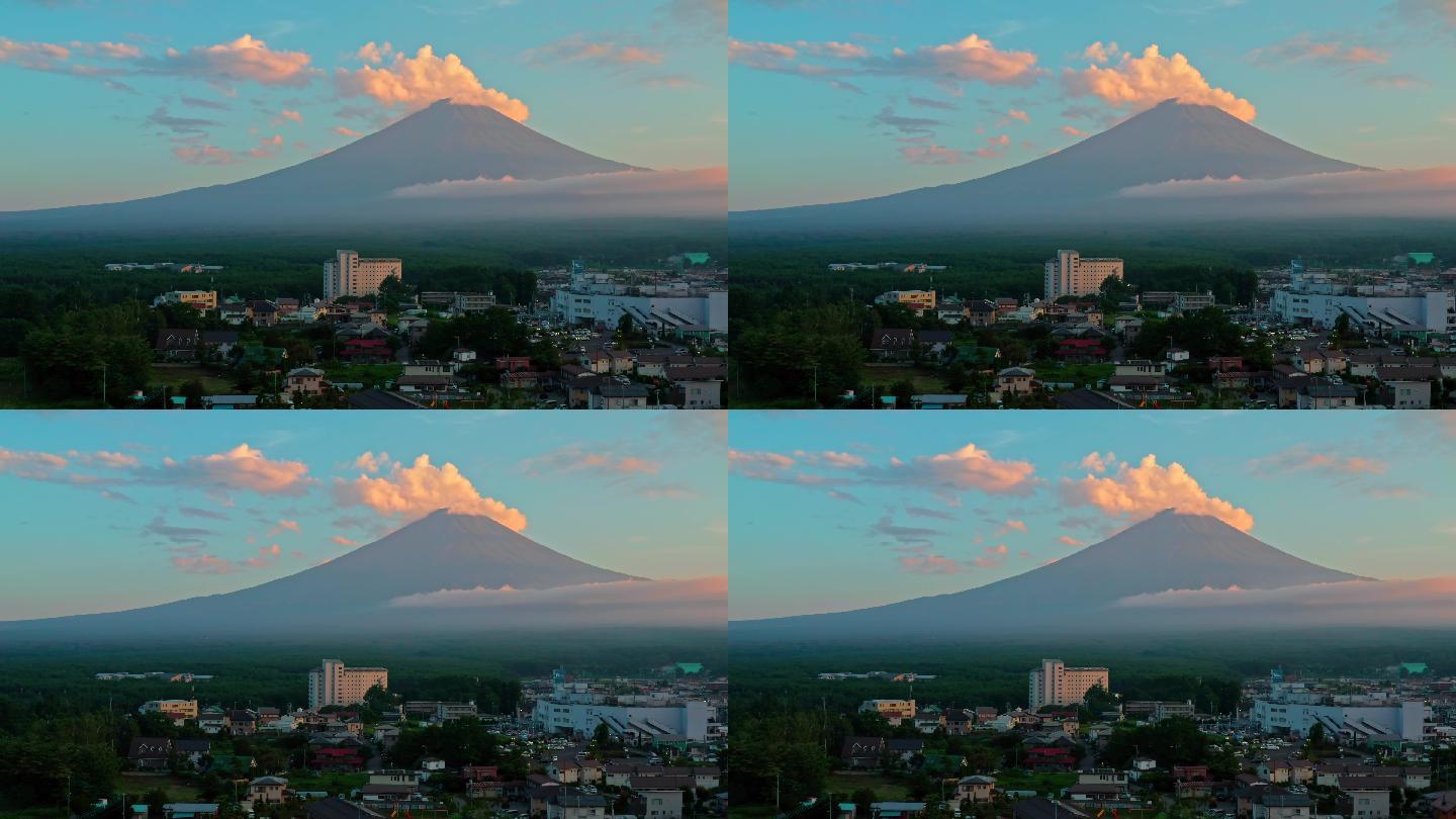 日本富士山河口湖夕阳黄昏4K航拍