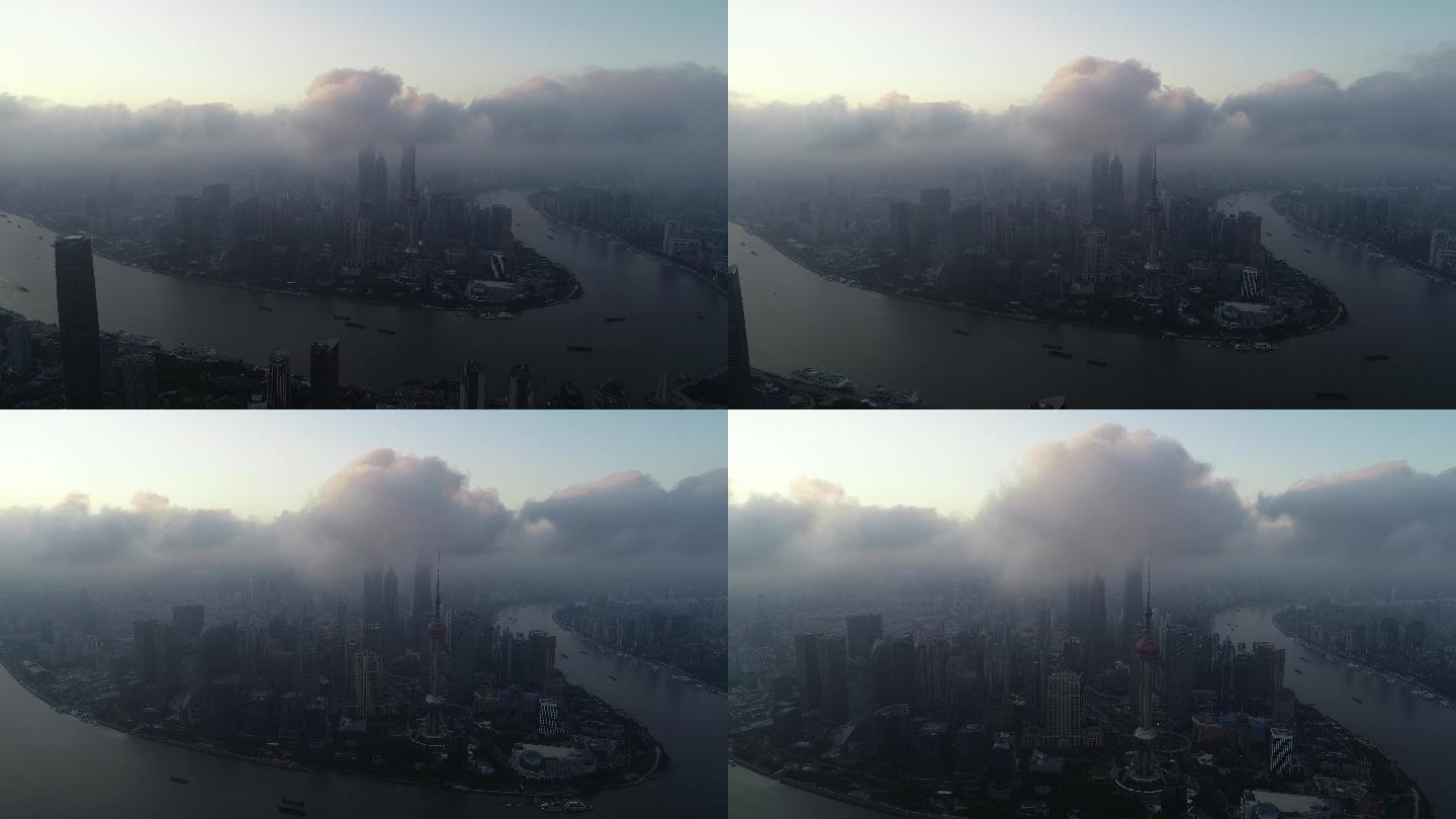 4K原素材-云雾中的上海城市全景