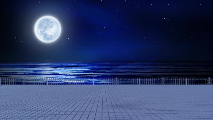 海边月夜动态高清合成背景