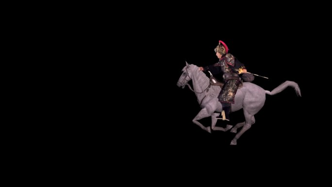将军骑马黑背景视频素材｛不带通道｝