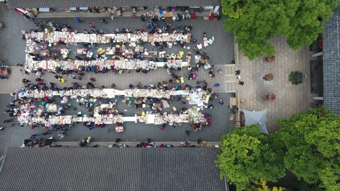 4K原素材-航拍上海文庙旧书市场