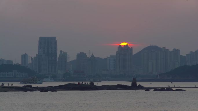 鼓浪屿轮渡码头游船日落【原创】