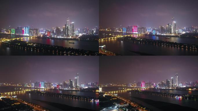 4k航拍长沙河东夜景、长沙湘江沿线夜景