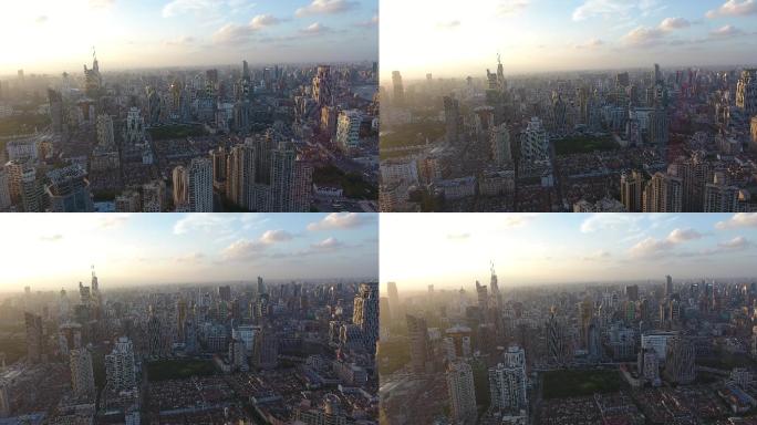 4K原素材-航拍上海黄埔老城厢到高楼大厦