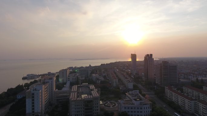 4K原素材-航拍上海崇明区城桥镇城市全景