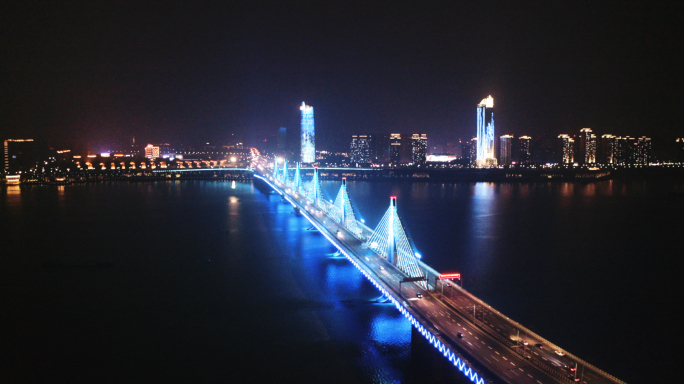 南昌朝阳桥夜景航拍视频素材