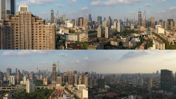 4K原素材-航拍上海锦江饭店到城市全景