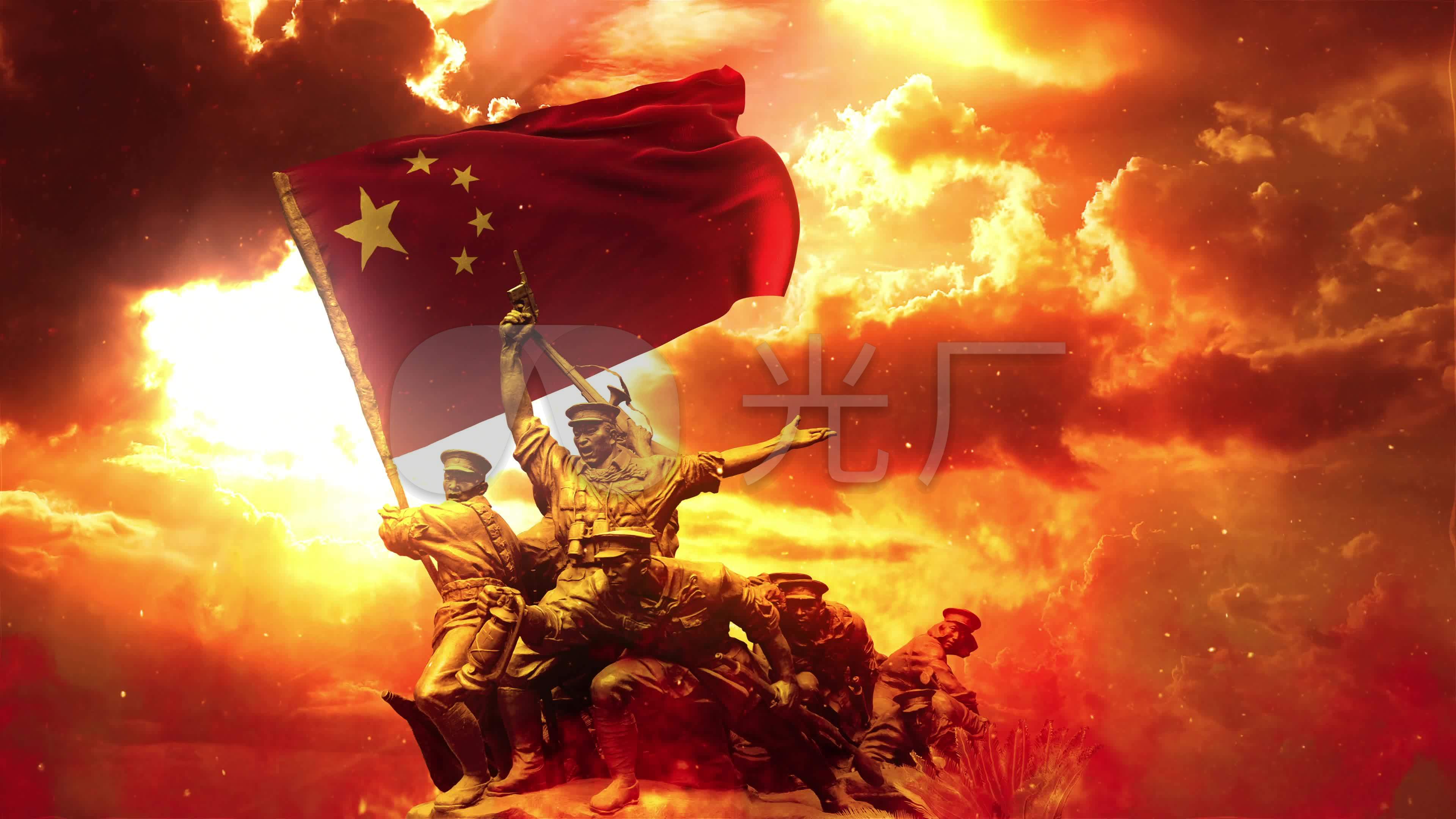 4k摇旗呐喊革命战士国旗飘扬雕塑_3840x2160_高清188比分直播下载