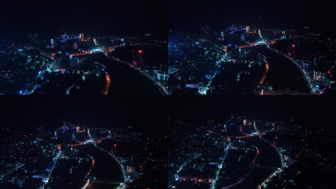 安徽省安庆市岳西县城市夜景航拍
